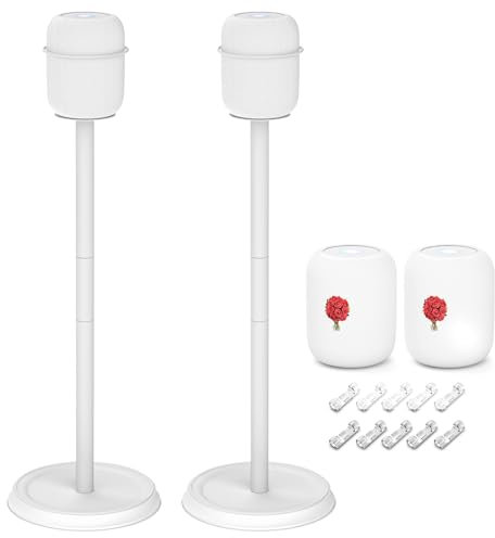 Yibracki Heavy Duty Metal Speaker Stand for HomePod 1 & 2, 2 Pack - White