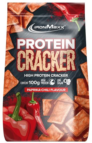 IronMaxx Protein Cracker - Paprika Chilli 100g | Knuspriger und zuckerarmer Snack mit 21% Eiweiß | Gebacken und nicht frittiert