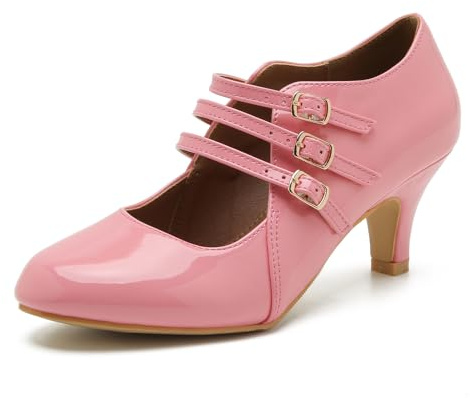omthaka Women's Jessy Dress Mary Jane Shoes Round Toe Low Heels Wedding Office Work Pumps Pink-US8