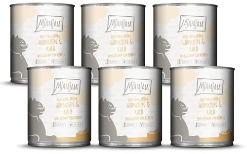 MjAMjAM - Premium Nassfutter für Katzen - DUO von zartem Hühnchen & Kalb an gedämpftem Kürbis, 6er Pack (6 x 800g), getreidefrei mit extra viel Fleisch