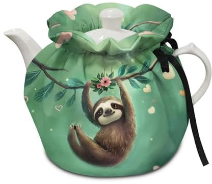 Poceacles Green Sloth Tea Cozy, Teapot Cozies Dust Proof Insulated Teapot Cover Keep Warm Home Kitchen Table Decorative Accessories Kettle Quilt for Hotel Restaurant Tea Party