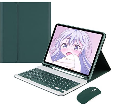 Custodia con QWERTY Tastiera per iPad Pro 12,9 2022/2021/2020/2018, Cover Posteriore in TPU Morbido, Tastiera Wireless Rimovibile con Mouse Bluetooth per iPad Pro 12,9 6a/5a/4a/3a Gen, Verde Scuro
