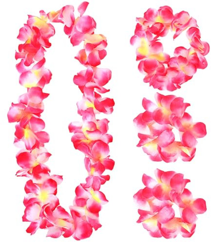 Lot de 4 leis hawaïens artificiels colorés pour remise de diplôme - Collier de fleurs hawaïennes - Accessoires pour femmes et filles - Décorations de fête Luau Hula - Rose