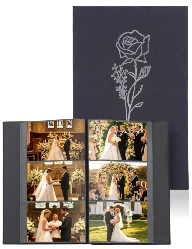 Yuforr Fotoalbum 6x4 Einschubfach, 300 Fototaschen, Leinen-Fotoalbum für Familienfeiern, Hochzeitstage, Album für Fotos im Querformat (10x15 cm) – Schwarz