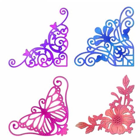 XMZZMX Schmetterlings-Eck-Dekorationsrahmen-Stanzformen für Kartenherstellung, Papierprägung, Metall-Stanzschablonen-Set, Vorlagen, Aufbewahrungstaschen, Zubehör, Fotorahmen, Album, DIY, Scrapbooking,