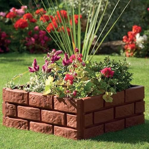 Brick Effect Lawn Edging Garden Border Plastic Hammer-In Fence Panels, Weatherproof, Interlocking, Detachable, Terracotta/Grey Colour, Outdoor Decoration for Garden, Flower Beds (4, Grey)