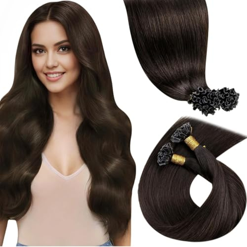 LaaVoo Bonding Extensions Echthaar Keratin Braun Remy Extensions Echthaar U Tip 1g/s Hot Fusion Echthaar Extensions Bondings 50g 40cm 50s