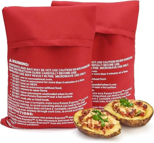 Cooking Bags,2 PCS Reusable Microwave Potato Bag Cooking Bags,Potato Express Pouch,Potato Cookware for Baked Potatoes (Red)