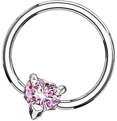 Piersando BCR Piercing Klemmring Ring mit Kristall Herz Klemm Kugel Septum Nasen Lippen Helix Ohr Tragus Silber - Rosa 1,2mm x 10mm x 3mm