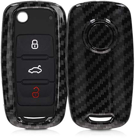 kwmobile Autoschlüssel Hülle kompatibel mit VW Skoda Seat 3-Tasten Autoschlüssel - Hardcover Schutzhülle Schlüsselhülle Cover Carbon Schwarz