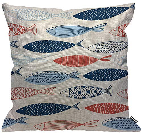 HGOD DESIGNS Kissenbezug mit Fischmuster, verschiedene Fisch-Designs, Heimdekoration, für Männer/Frauen, Wohnzimmer, Schlafzimmer, Sofa, Stuhl, 45 x 45 cm