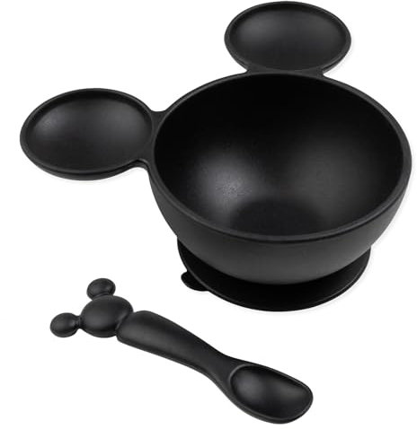 Bumkins Baby Bowls, Disney Mickey Mouse Silicone Baby Feeding Set, Suction Bowls for Baby and Toddler with Spoon, First Feeding Set, Platinum Silicone Bowl for Babies 4 Months