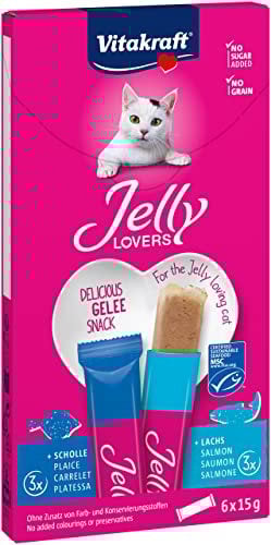 Vitakraft Jelly Lovers, Katzen Leckerli, Gelé Katzensnack mit Lachs und Scholle, einzelne Sticks, ohne Zusatz von Zucker (1 Paket mit 6x 15g)