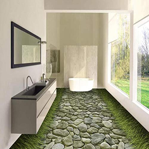 PVC Wallpaper 3D Stereo Stein Straße Gras Boden Wandbild Selbstklebend Wasserdicht Badezimmer Küchenfliesen Bodenaufkleber 3D Home Decor-430 * 300cm