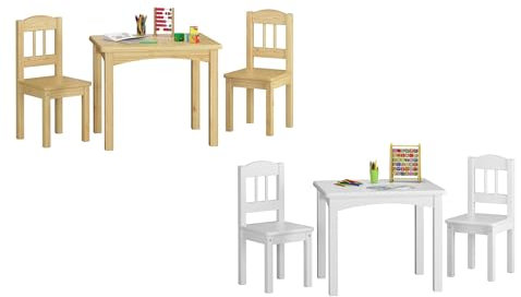 Erst-Holz Kindersitzgruppe in weiß oder Holzfarbe Massiv mit Tisch und 2 Stühlen V-90.70-01, Holzart/Holzfarbe:Kiefer