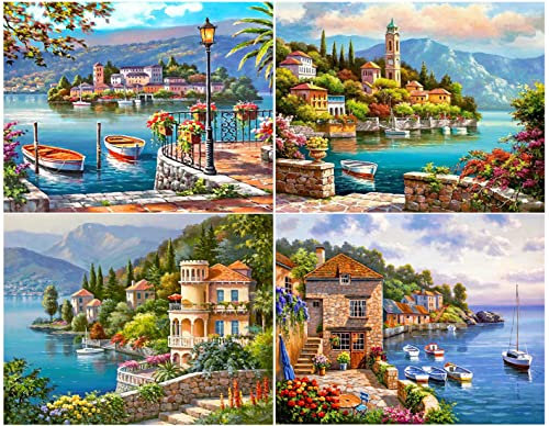 Diamond Painting Full Set | 4 Pack DIY 5d Diamant Painting Bilder mit Diamond Painting Zubehör für Erwachsene & Kinder/Diamant malerei Kits Malen nach Zahlen Wohnzimmer Bilder Dekoration für Home Wall