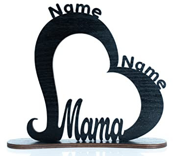 Waluna® Mama Muttertagsgeschenk Herz personalisiert mit Zwei Namen und Datum Herzen zum Muttertag Geburtstag in 12 Farben Tischdeko