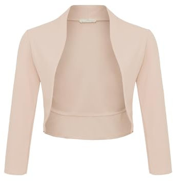 DANAEST Damen Bolero Festlich Strickjacke Elegant Schulterjacke 3/4 Ärmel Kurz Top (708), Grösse:S, Farbe:Beige