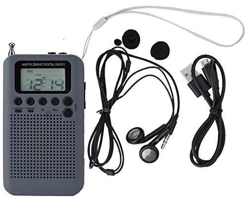 Portatile Radio Pocket Mini 2 Bande 8UV Stereo Digital Tuning Radio LCD per Escursionismo Jogging(Grigio)