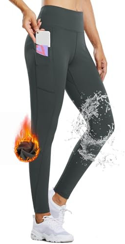 baleaf Damen Thermo Leggings Wasserabweisend Hose Winter Laufhose Sporthose Wanderhose Fleece gefüttert mit Seitentaschen Grau L
