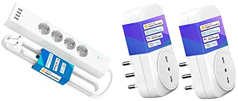 meross Ciabatta con HomeKit smart alexa - Multipresa wifi Intelligente con 4 Schuko 4 Porte USB Funzione timer protezione da sovraccarico & Presa Intelligente Italiana Wi-Fi, Smart Plug 16A Type L