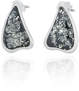 Damen Silber Brigitte Z Ohrringe mit Bernstein, Grüner Baltischer Bernstein, 925 Silber, Geschenk für Frauen