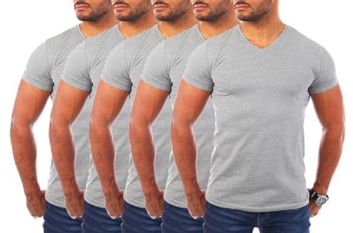 Young & Rich Herren Uni T-Shirt mit V-Ausschnitt Basic V-Neck Tee mit Stretchanteilen einfarbig Slim fit 1700