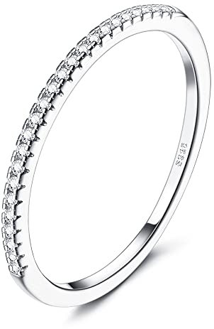 JeryWe Ringe 925 Sterling Silber für Damen Frauen Verlobungsring Eheringe Cubic Zirkonia Eternity Ring Fingerring Trauringe Vorsteckring Engagement Promise Ring Schmal 1.5MM Größe60
