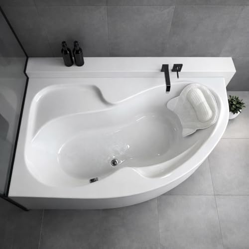 ECOLAM Eckbadewanne WELA 150x100 links Schürze Kopfkissen Mare Antirutsch | direkt vom Hersteller Top Qualität echtes Sanitäracryl modern Verkleidung keine Fliesen nötig Ablauf Füße Silikon im Set