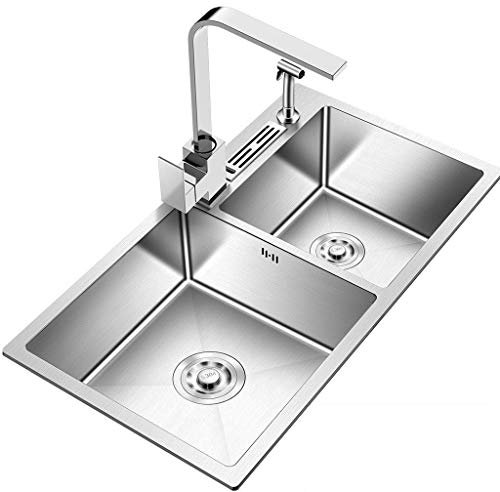 Dicke Edelstahlspüle, große Spüle, kann unter dem Tisch oder über der Tischspüle platziert werden, leicht zu reinigen, Geschenk (Farbe: Silber, Größe: 72 x 40 x 20,5 cm)