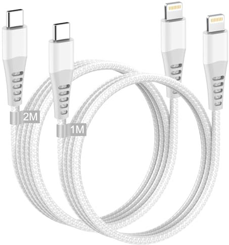 Cable USB C a Lightning 2M+1M[Certificado MFi], Cable Cargador iPhone Carga Rapida Nylon Cable iPhone USB C Cable Lightning USB C Cable iPhone Tipo C para iPhone 14 Pro Max 13 12 Mini 11 XS X 8