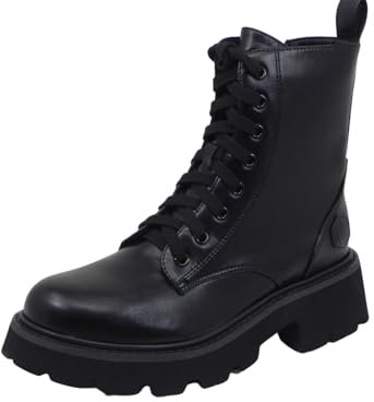 Lumberjack Anfibi Jilian Kombat Boat Stivaletto Allacciato Donna Nero con Pratica Zip Laterale e Lacci Nero Nero CB001
