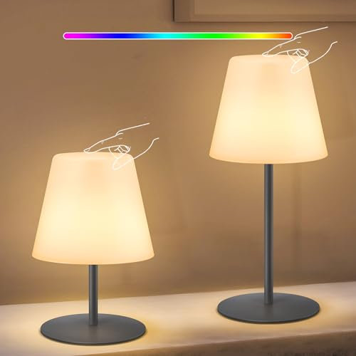 uuffoo Tischlampe Outdoor, LED Tischlampe Kabellos, Warmweiß & RGB-dimmbare LED-Tischlampe für den Außen- und Innenbereich, Wiederaufladbare USB-Akku-Tischlampe, Grau (2 Stk)
