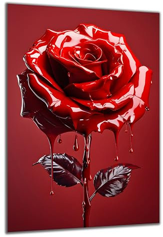 DARO Design - Wand-Bild auf 6mm HDF 70x50 cm rote Rose Wachs - Wand-Deko Bilder Geschenk