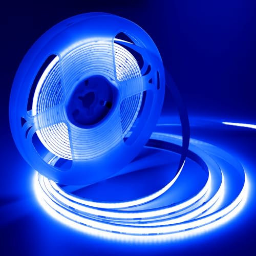 iNextStation COB LED Streifen 5M Blau, DC12V Dimmbar LED Strip Lights mit Netzadapter Flexibel CRI93+ Lichtband Selbstklebend für Schlafzimmer, TV Hintergrundbeleuchtung, Küche