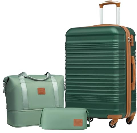 COOLIFE Luggage Sets 3 Piece 24 Inch Suitcase Large ABS+PC Hard Shell TSA | Suitcase Set Spinner Wheels, Expandable Travel Duffel & Toiletry Bag–Ideal for City Breaks, Family Holidays & Business Travel