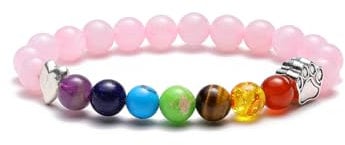 CrystalTears 7 Chakra Healing Crystal Bracelet - 8mm Rose Quartz Crystal Stone Bead Rainbow Bridge Bracelet for Beloved Dog Cat Memorial Gifts for Women Men Pet Lover Sympathy Gift