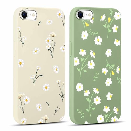 Xylota 2 Stück Handyhülle für iPhone 8/7/SE 2020/SE 2022 4,7 Hülle, Aesthetic Muster Blumen Mädchen Frauen Case, Weich Silikon Dünn TPU Bumper Stoßfeste Schutzhülle Cover für iPhone 7, Grün + Beige