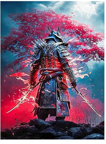 SHEGZHUC 40x50cm Diamond Painting Samurai Diamond Painting Kirschbaum Diamond Painting Japan Landschaft Kirschblüte Samurai Diamant Malerei Kunst Stickerei Kreuzstich Bilder Geschenk Wanddekoration