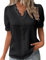 Tee Shirt Femme Col V Dentelle Tunique Femme Grande Taille été Léger Chemise Femme Chic Et élégant Manche Courte Blouse Top Haut Femme Ete Fluide Pas Cher Fashion Soiree (Noir, XL)
