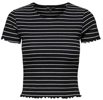 ONLY Damen Onlemma Stripe S/S JRS Cropped Top Mit O-Ausschnitt Und Kurzen Ärmeln, Black, Small