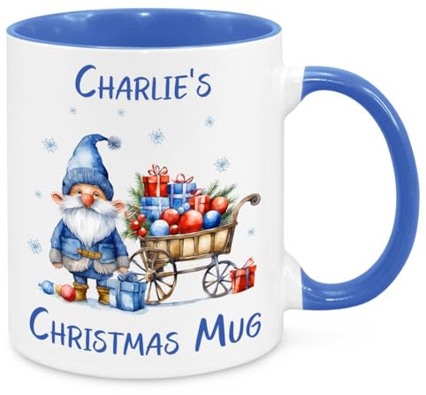 Personalised Gnome Christmas Movie Mug - Blue, Custom Christmas Funny Gift Present Novelty Gift for Mum Dad Friend Sister Brother Grandparents Gift for Him Her Secret Santa Office Quotes Coffee Mug