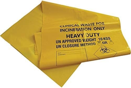 Clinical Waste Sacks (One Roll of 25), Max 10kg YELLOW