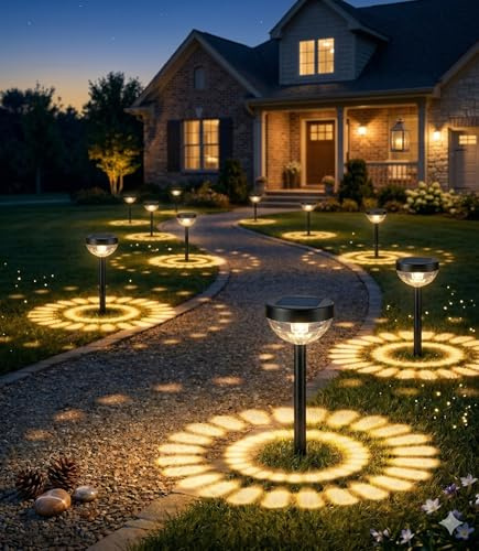 Ensenior 8er-Pack Solarleuchten für den Außenbereich, Auto ON/OFF 3000K LED Solar Gartenleuchten für Weg, Hof, Terrasse, Gehweg, Blumenbeet, wasserdicht, energieeffiziente Landschaftsbeleuchtung