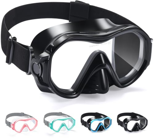 Supertrip Maschera subacquea per adulti con protezione nasale, maschera da nuoto con cinturino regolabile e vetro temperato HD 180°, occhialini da nuoto per uomini, donne e ragazzi