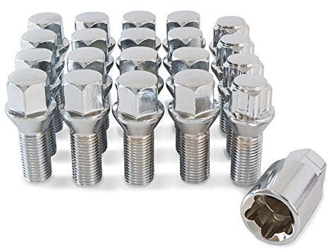 16 x Chrome Wheel Bolts Set with 4 x Locking Nuts for Aftermarket Alloy Wheels Only M14x1.5x26mm 60° Taper Part No.16BM14+B14AM