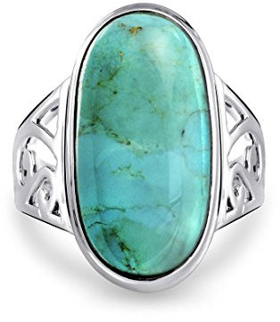 Personalisieren Sie Southwest Boho Style Große Kuppel Oval Cabochon Edelstein Lünette Set Blau Türkis Western Statement Ring Für Frauen Filigrane Scroll Band .925 Sterling Silber Anpassbar
