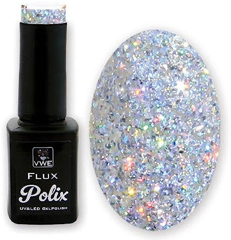 UV/LED Gel Polish, Nagellack, Gel-Lack - chrome glitter silver holo, 12ml