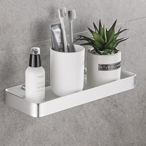Hoomtaook Duschregal aus gehärtetem Glas, rechteckig, Organizer für Dusche, Aufbewahrung ohne Nägel, ohne Schäden, Aluminium, rostfreier Korb für Küchenzubehör