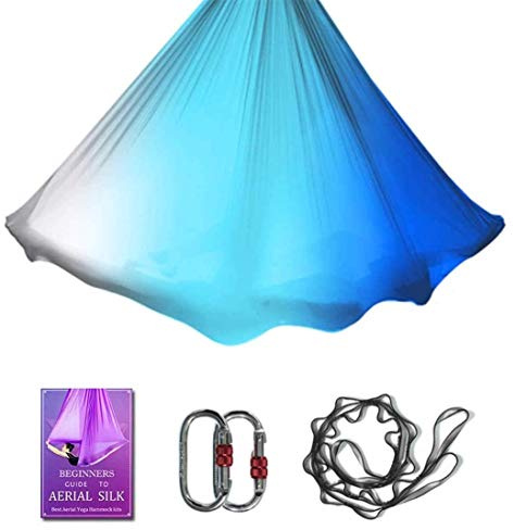 Aerial Yoga Hammock L:5M W:2.8M 5.5 Yards Aerial Pilates Silk Yoga Swing Set with 2000 Ibs Load Include Daisy Chain, Pose Guide